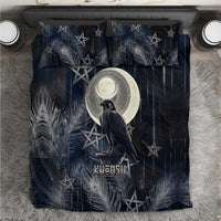 Khonsu Bedding Set Ancient Egyptian Dark Feather Pattern, Moonlit Raven Symbol, and Eye Lotus - Wonder Print Shop