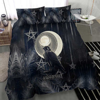 Khonsu Bedding Set Ancient Egyptian Dark Feather Pattern, Moonlit Raven Symbol, and Eye Lotus - Wonder Print Shop