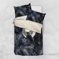 Khonsu Bedding Set Ancient Egyptian Dark Feather Pattern, Moonlit Raven Symbol, and Eye Lotus - Wonder Print Shop