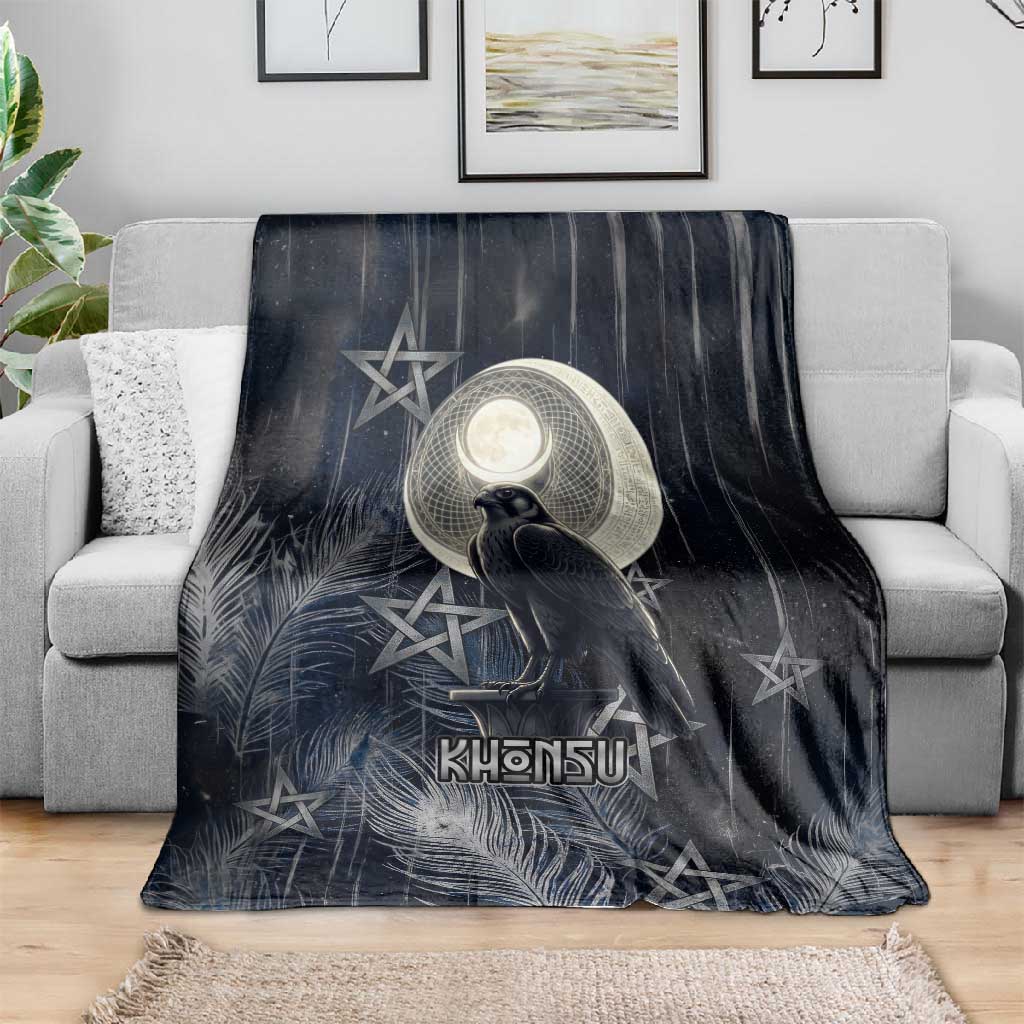 Khonsu Blanket Ancient Egyptian Dark Feather Pattern, Moonlit Raven Symbol, and Eye Lotus - Wonder Print Shop