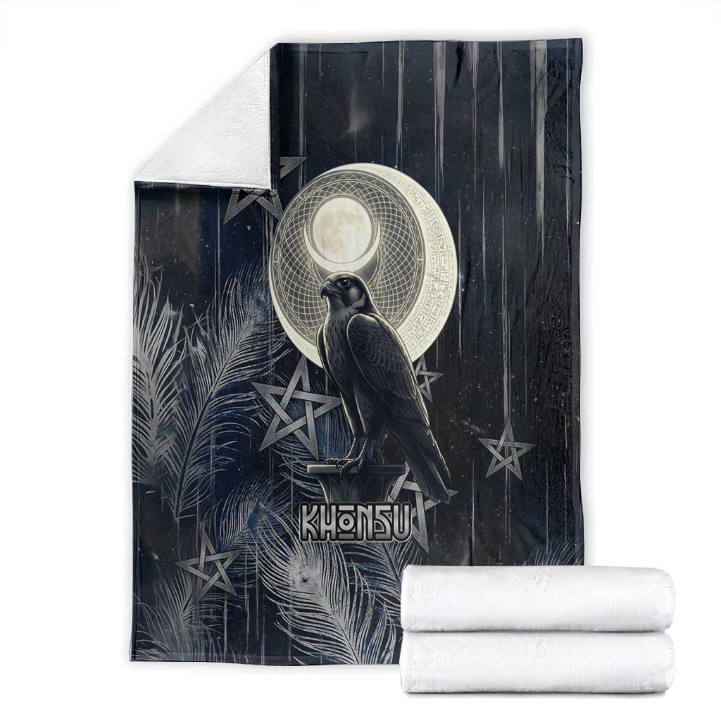 Khonsu Blanket Ancient Egyptian Dark Feather Pattern, Moonlit Raven Symbol, and Eye Lotus - Wonder Print Shop