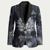 Khonsu Blazer Ancient Egyptian Dark Feather Pattern, Moonlit Raven Symbol, and Eye Lotus - Wonder Print Shop