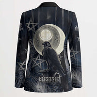 Khonsu Blazer Ancient Egyptian Dark Feather Pattern, Moonlit Raven Symbol, and Eye Lotus - Wonder Print Shop