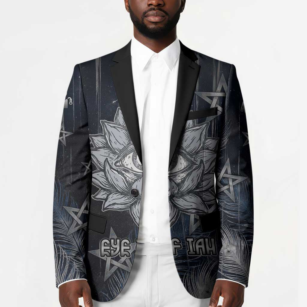 Khonsu Blazer Ancient Egyptian Dark Feather Pattern, Moonlit Raven Symbol, and Eye Lotus - Wonder Print Shop