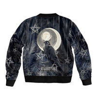 Khonsu Bomber Jacket Ancient Egyptian Dark Feather Pattern, Moonlit Raven Symbol, and Eye Lotus - Wonder Print Shop