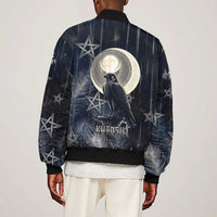 Khonsu Bomber Jacket Ancient Egyptian Dark Feather Pattern, Moonlit Raven Symbol, and Eye Lotus - Wonder Print Shop