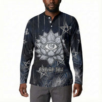 Khonsu Button Sweatshirt Ancient Egyptian Dark Feather Pattern, Moonlit Raven Symbol, and Eye Lotus