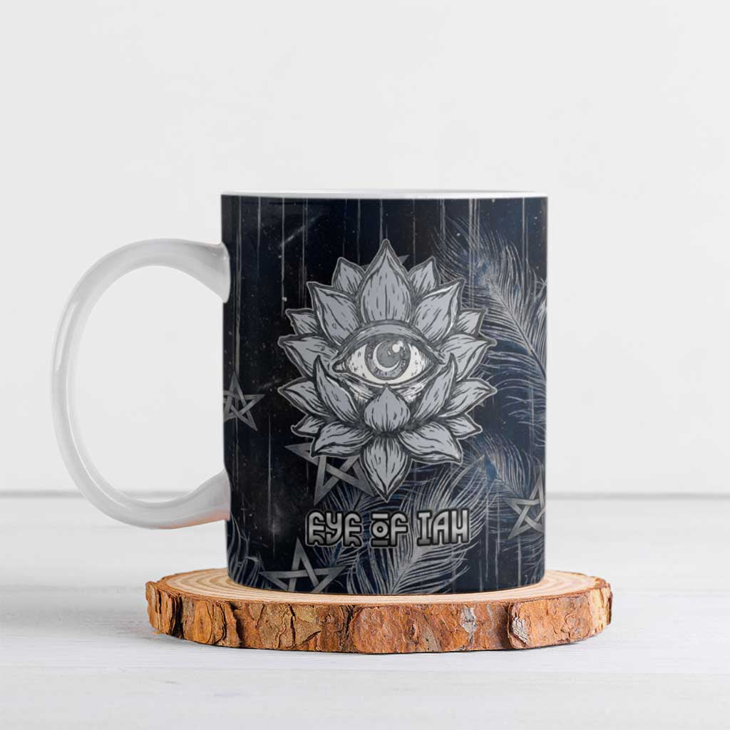 Khonsu Ceramic Mug Ancient Egyptian Dark Feather Pattern, Moonlit Raven Symbol, and Eye Lotus - Wonder Print Shop