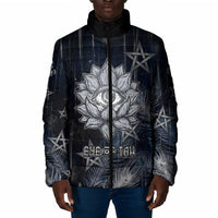 Khonsu Padded Jacket Ancient Egyptian Dark Feather Pattern, Moonlit Raven Symbol, and Eye Lotus - Wonder Print Shop