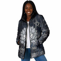 Khonsu Padded Jacket Ancient Egyptian Dark Feather Pattern, Moonlit Raven Symbol, and Eye Lotus - Wonder Print Shop