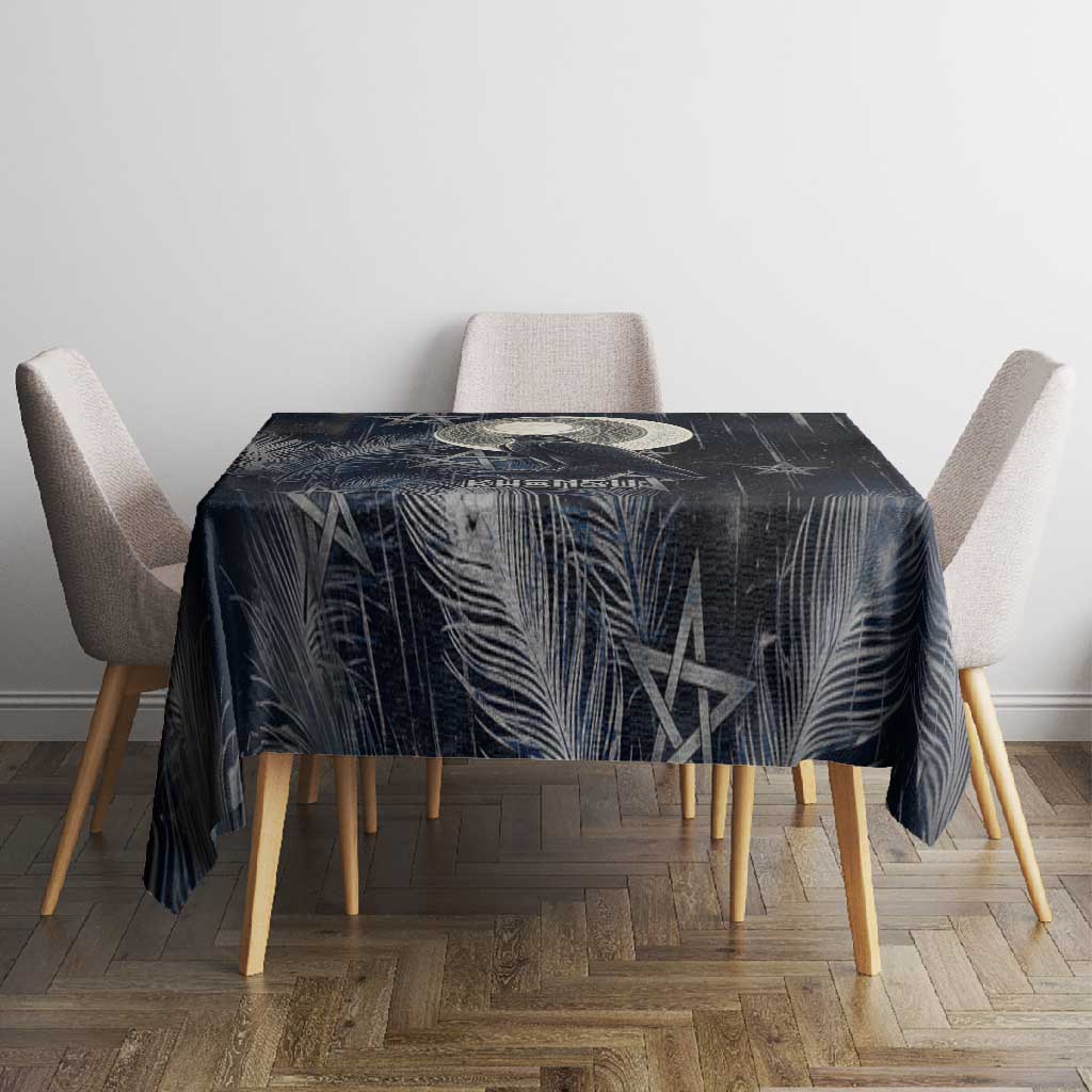 Khonsu Tablecloth Ancient Egyptian Dark Feather Pattern, Moonlit Raven Symbol, and Eye Lotus - Wonder Print Shop