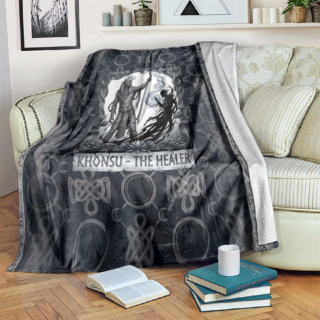Khonsu Ancient Egyptian Blanket with Dark Celtic Knot Pattern, Baboon Guardian Symbol, and Moon Healer Motif - Wonder Print Shop