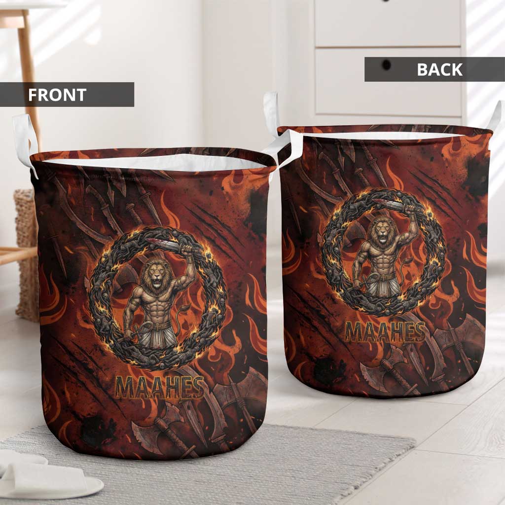 Maahes Laundry Basket Ancient Egyptian Fiery Red Flame - Roaring Lion Head - Wonder Print Shop