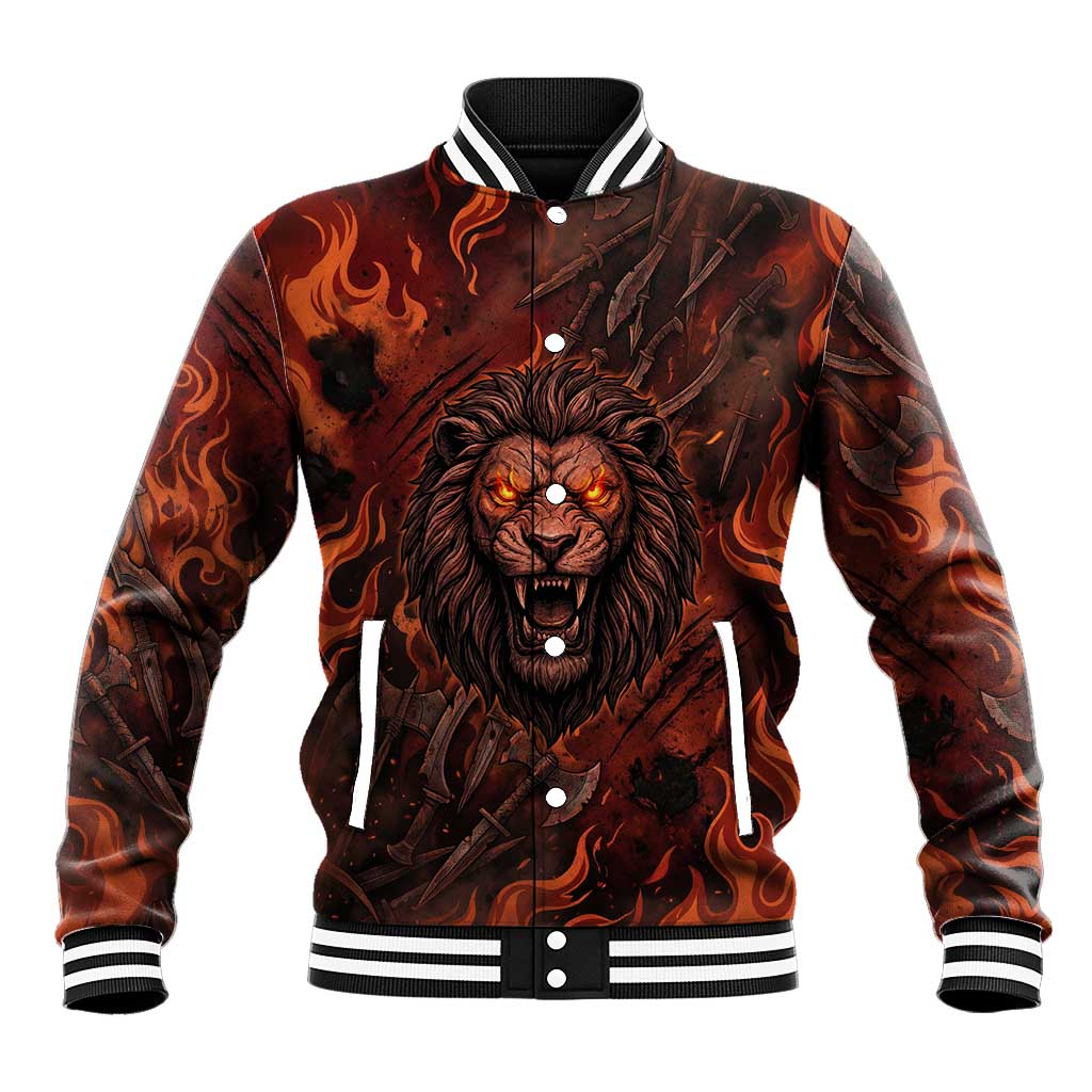 Maahes Baseball Jacket Ancient Egyptian Fiery Red Flame - Roaring Lion Head - Wonder Print Shop