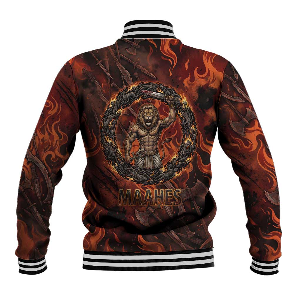 Maahes Baseball Jacket Ancient Egyptian Fiery Red Flame - Roaring Lion Head - Wonder Print Shop
