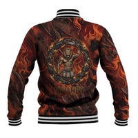 Maahes Baseball Jacket Ancient Egyptian Fiery Red Flame - Roaring Lion Head - Wonder Print Shop