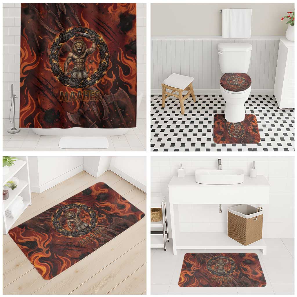 Maahes Bathroom Set Ancient Egyptian Fiery Red Flame - Roaring Lion Head - Wonder Print Shop