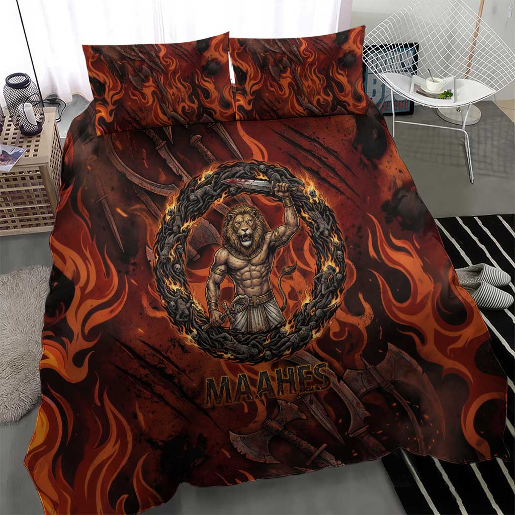 Maahes Bedding Set Ancient Egyptian Fiery Red Flame - Roaring Lion Head - Wonder Print Shop