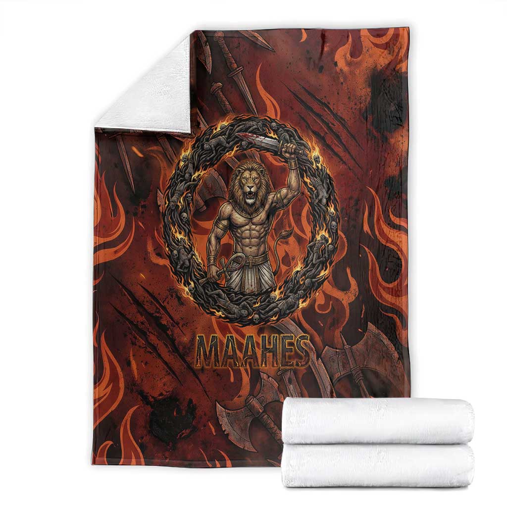 Maahes Blanket Ancient Egyptian Fiery Red Flame - Roaring Lion Head - Wonder Print Shop