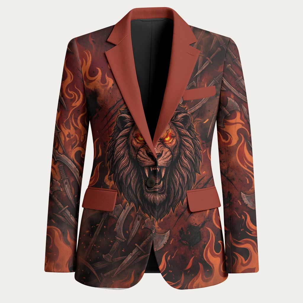 Maahes Blazer Ancient Egyptian Fiery Red Flame - Roaring Lion Head - Wonder Print Shop