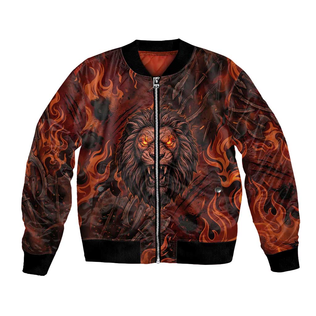 Maahes Bomber Jacket Ancient Egyptian Fiery Red Flame - Roaring Lion Head - Wonder Print Shop