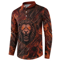 Maahes Button Sweatshirt Ancient Egyptian Fiery Red Flame - Roaring Lion Head