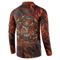 Maahes Button Sweatshirt Ancient Egyptian Fiery Red Flame - Roaring Lion Head