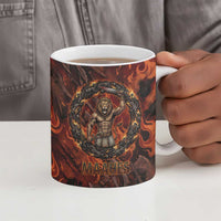 Maahes Ceramic Mug Ancient Egyptian Fiery Red Flame - Roaring Lion Head - Wonder Print Shop