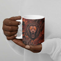 Maahes Ceramic Mug Ancient Egyptian Fiery Red Flame - Roaring Lion Head - Wonder Print Shop