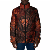 Maahes Padded Jacket Ancient Egyptian Fiery Red Flame - Roaring Lion Head - Wonder Print Shop