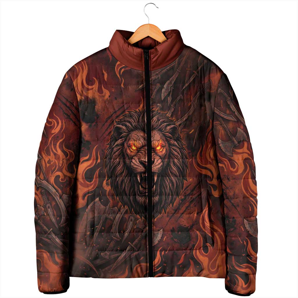 Maahes Padded Jacket Ancient Egyptian Fiery Red Flame - Roaring Lion Head - Wonder Print Shop