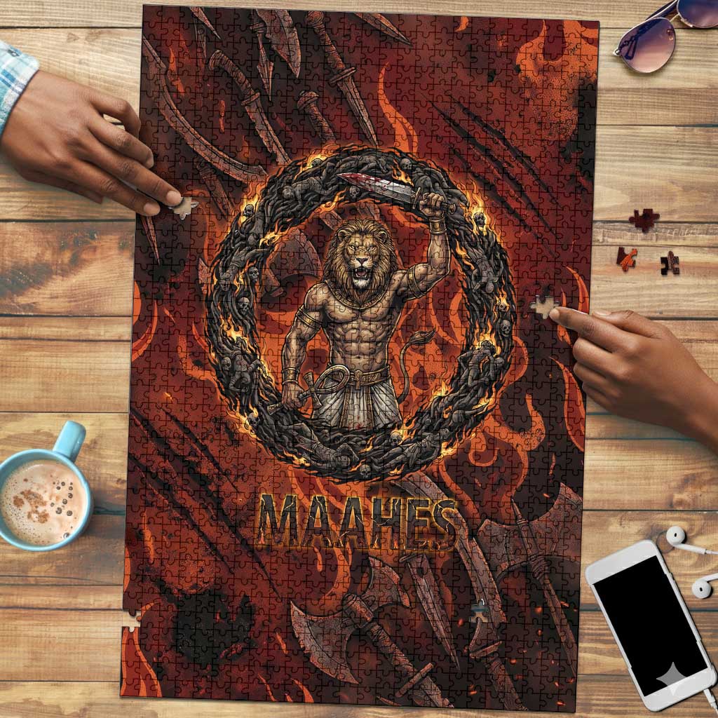 Maahes Puzzle Ancient Egyptian Fiery Red Flame - Roaring Lion Head - Wonder Print Shop