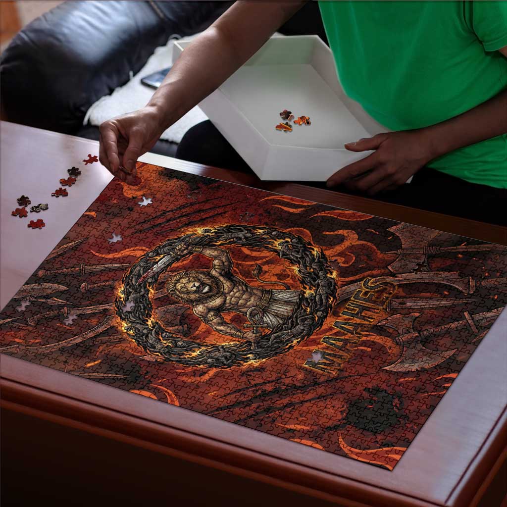 Maahes Puzzle Ancient Egyptian Fiery Red Flame - Roaring Lion Head - Wonder Print Shop