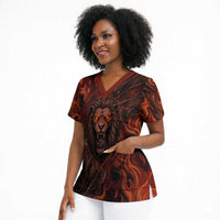 Maahes Scrub Top Ancient Egyptian Fiery Red Flame - Roaring Lion Head - Wonder Print Shop