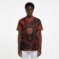 Maahes Scrub Top Ancient Egyptian Fiery Red Flame - Roaring Lion Head - Wonder Print Shop