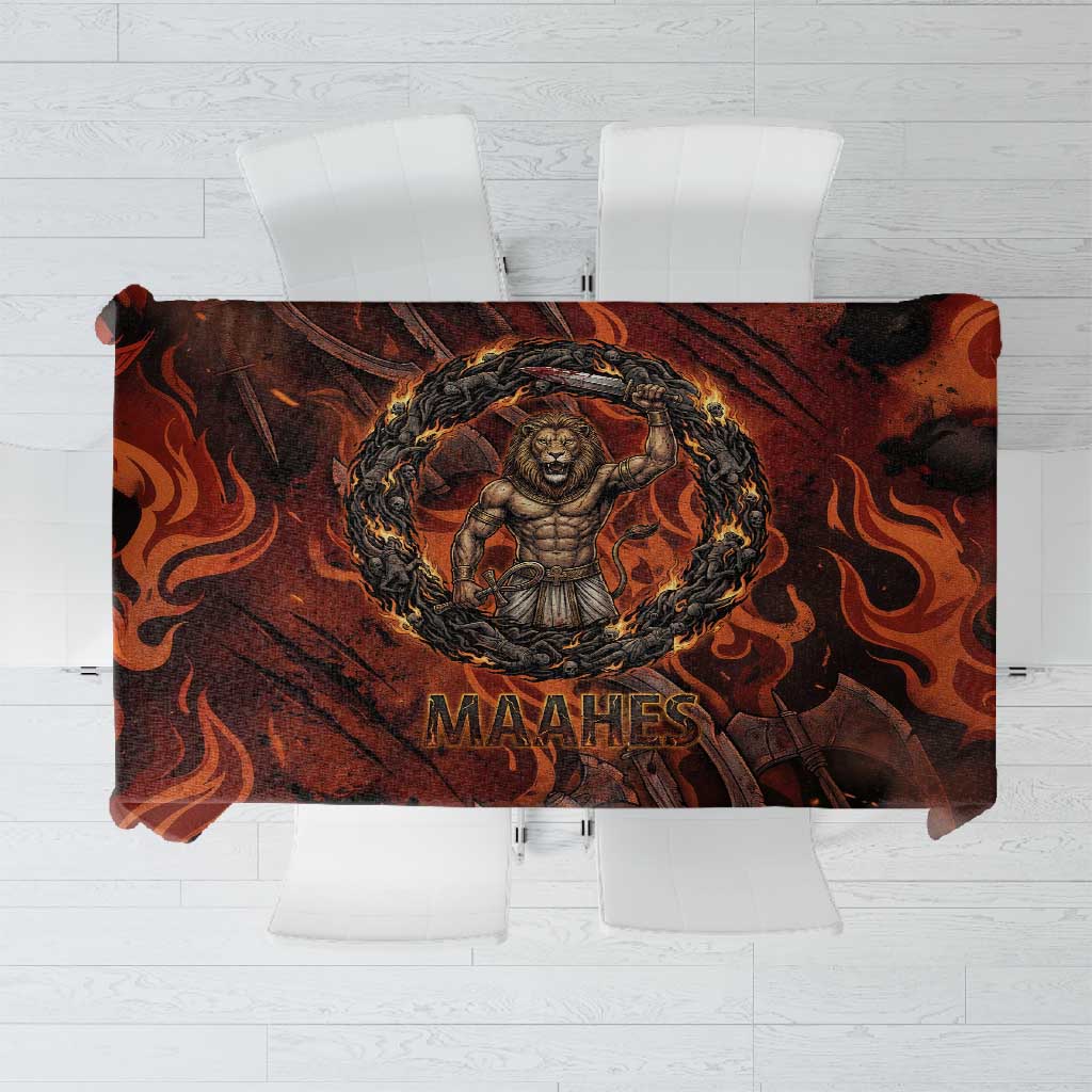 Maahes Tablecloth Ancient Egyptian Fiery Red Flame - Roaring Lion Head - Wonder Print Shop