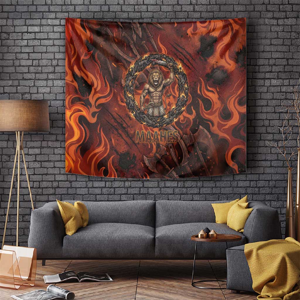 Maahes Tapestry Ancient Egyptian Fiery Red Flame - Roaring Lion Head - Wonder Print Shop