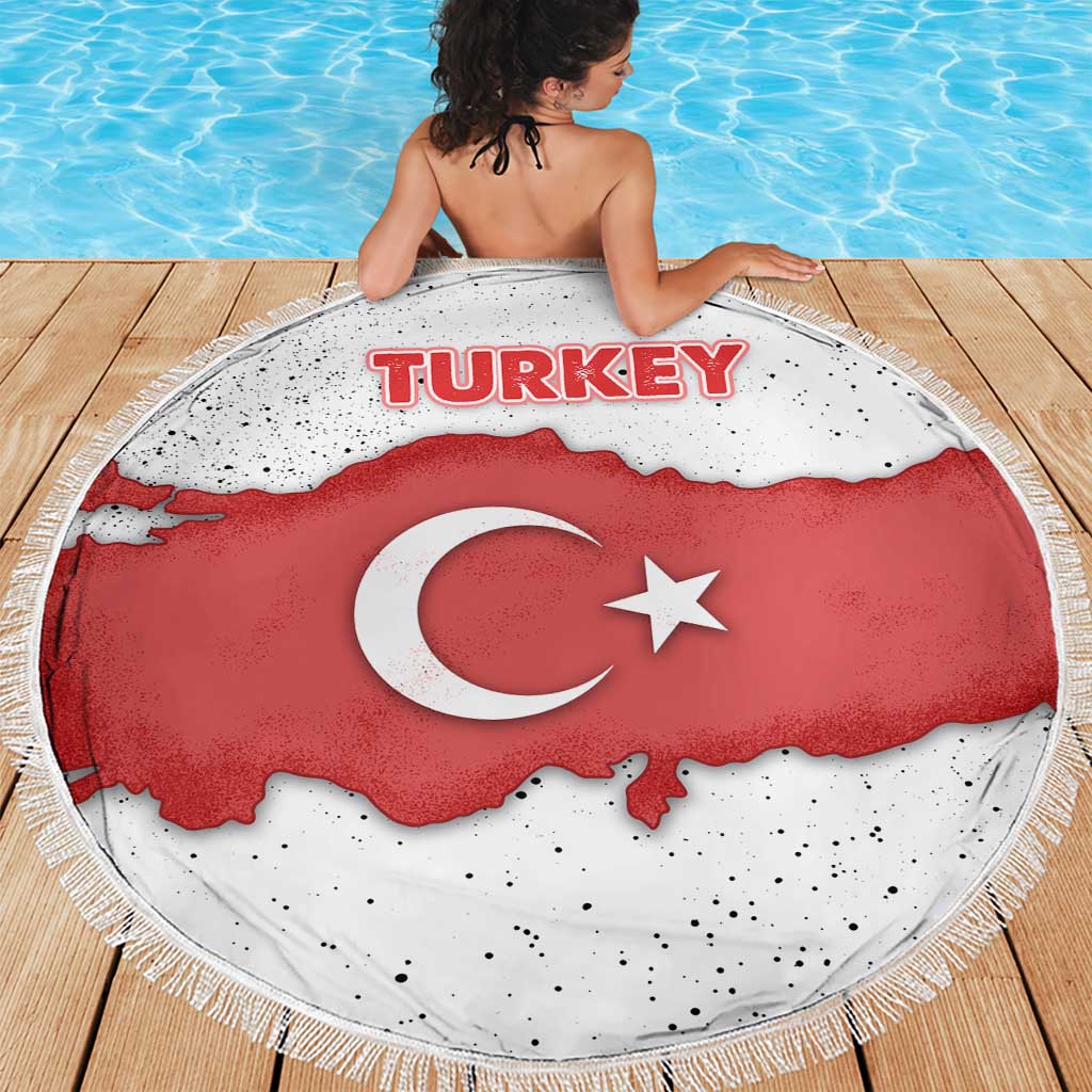 Turkey Flag Map Red and White Beach Blanket with National Symbol