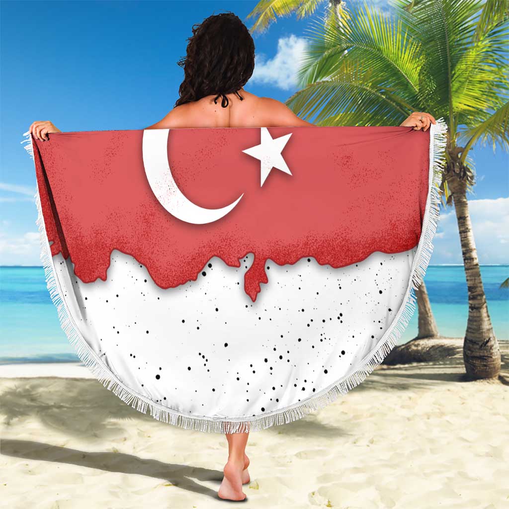 Turkey Flag Map Red and White Beach Blanket with National Symbol