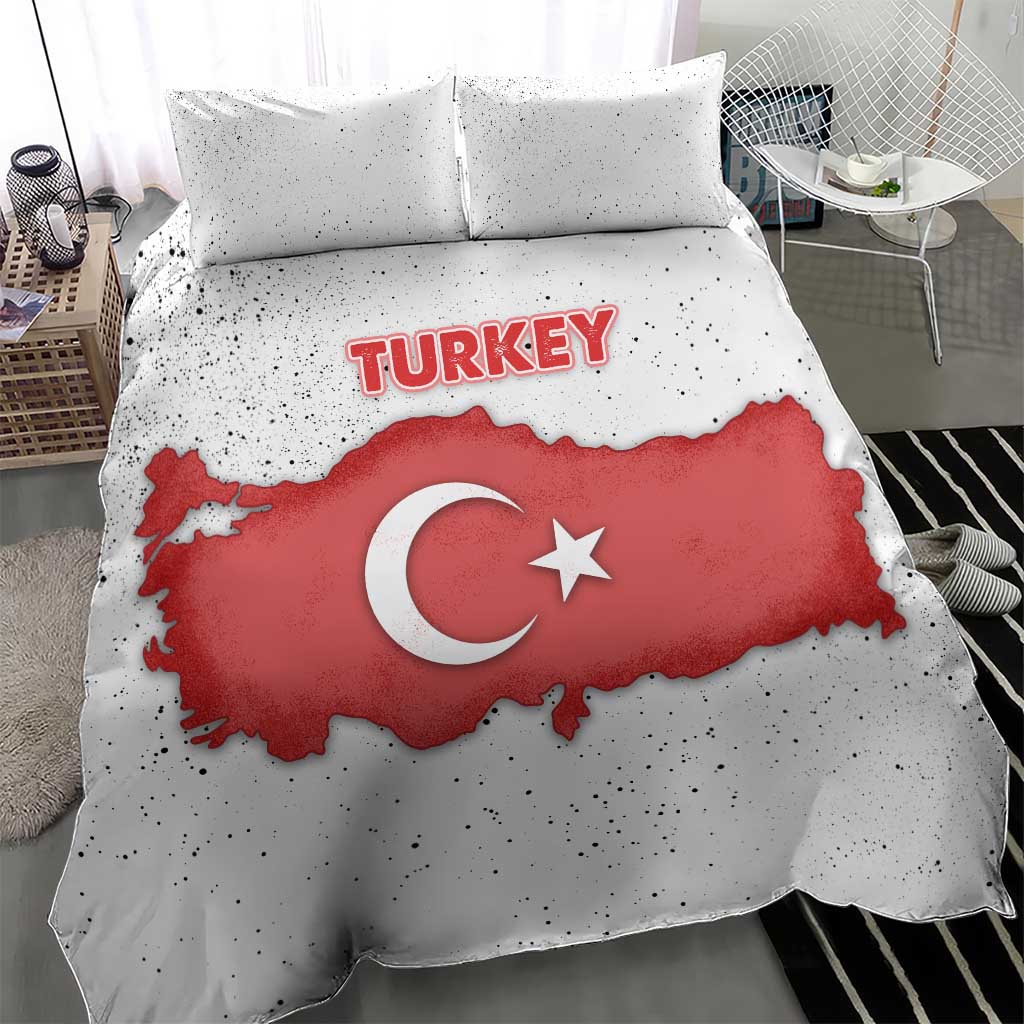 Turkey Flag Map Red and White Bedding Set with National Symbol