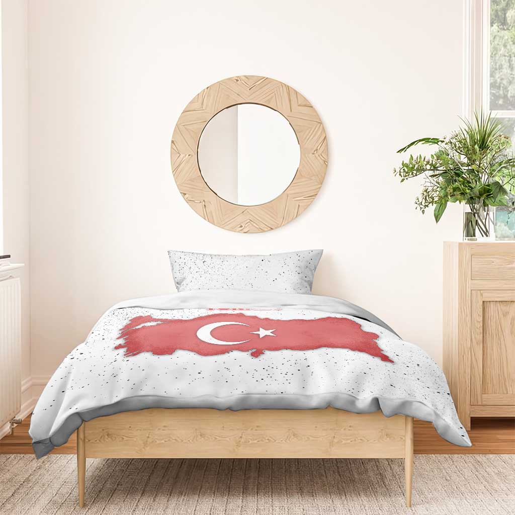 Turkey Flag Map Red and White Bedding Set with National Symbol