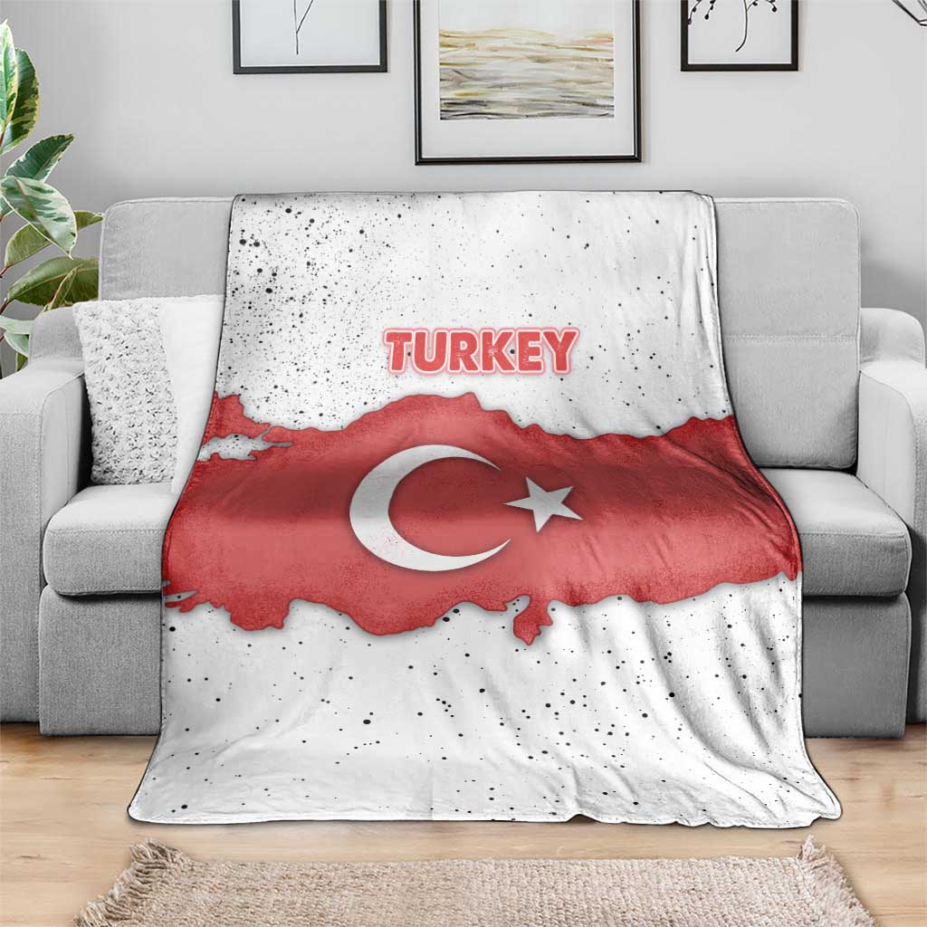 Turkey Flag Map Red and White Blanket with National Symbol