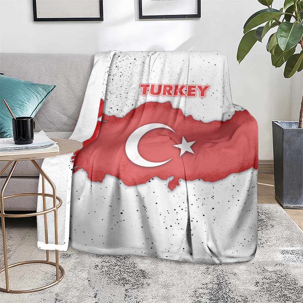 Turkey Flag Map Red and White Blanket with National Symbol