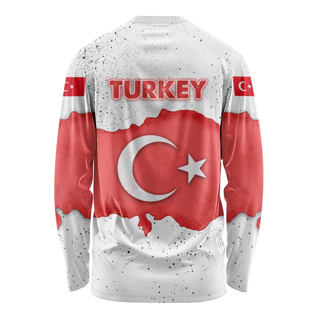 Turkey Flag Map Red and White Long Sleeve Shirt with National Symbol