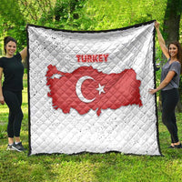 Turkey Flag Map Red and White Quilt with National Symbol