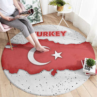 Turkey Flag Map Red and White Round Carpet with National Symbol
