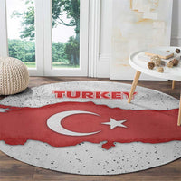 Turkey Flag Map Red and White Round Carpet with National Symbol