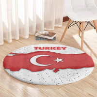 Turkey Flag Map Red and White Round Carpet with National Symbol