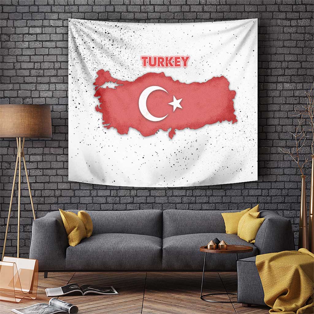 Turkey Flag Map Red and White Tapestry with National Symbol
