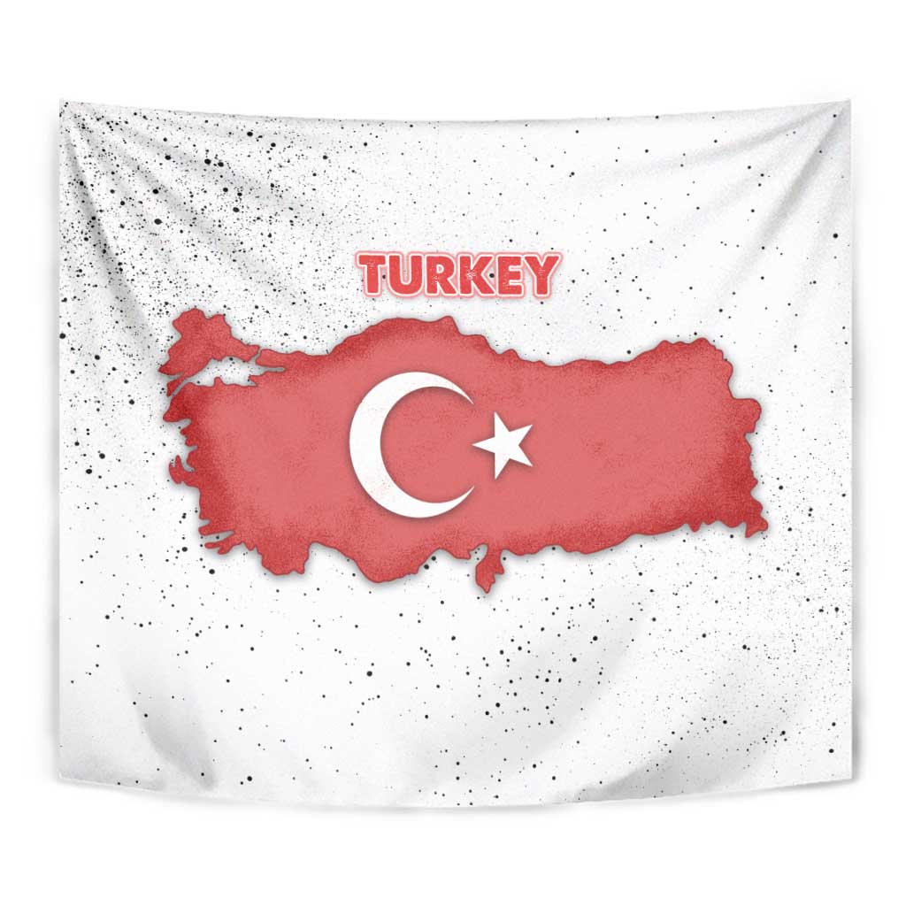 Turkey Flag Map Red and White Tapestry with National Symbol
